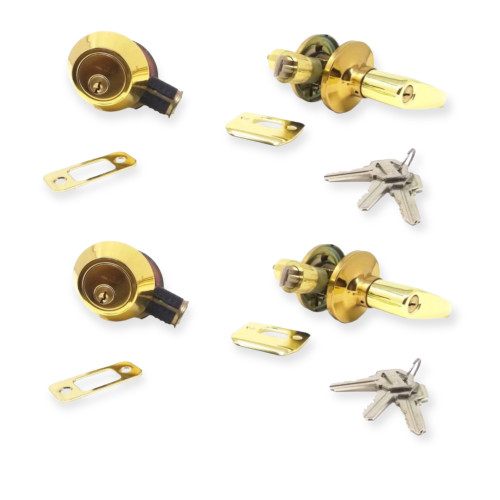 Mobile Home Lever Entry Lock and Deadbolt Set, Brass (2 Pack Keyed